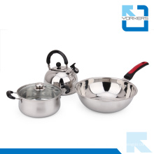 High Quality Stainless Steel Cookware Set with Kettle & Stock Pot & Fry Pan